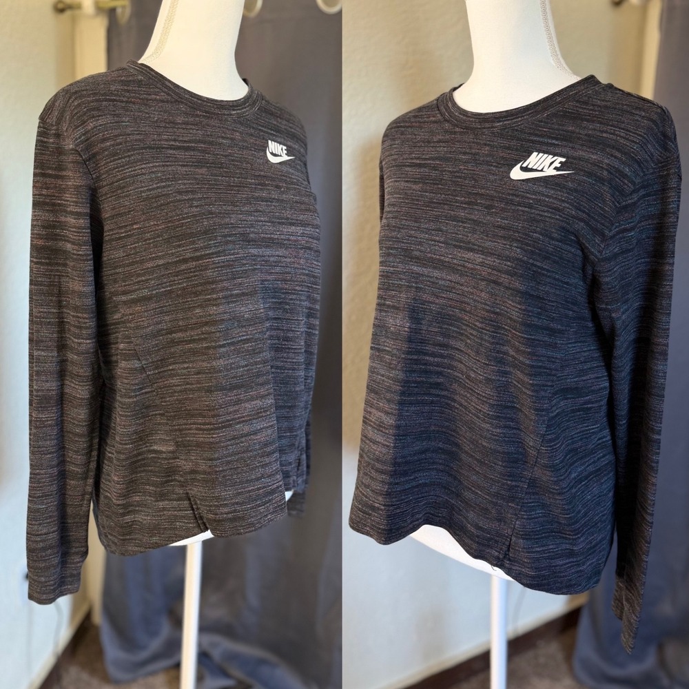 Nike Sportswear Space Dye Long‎ Sleeve Crewneck Top Charcoal Grey M